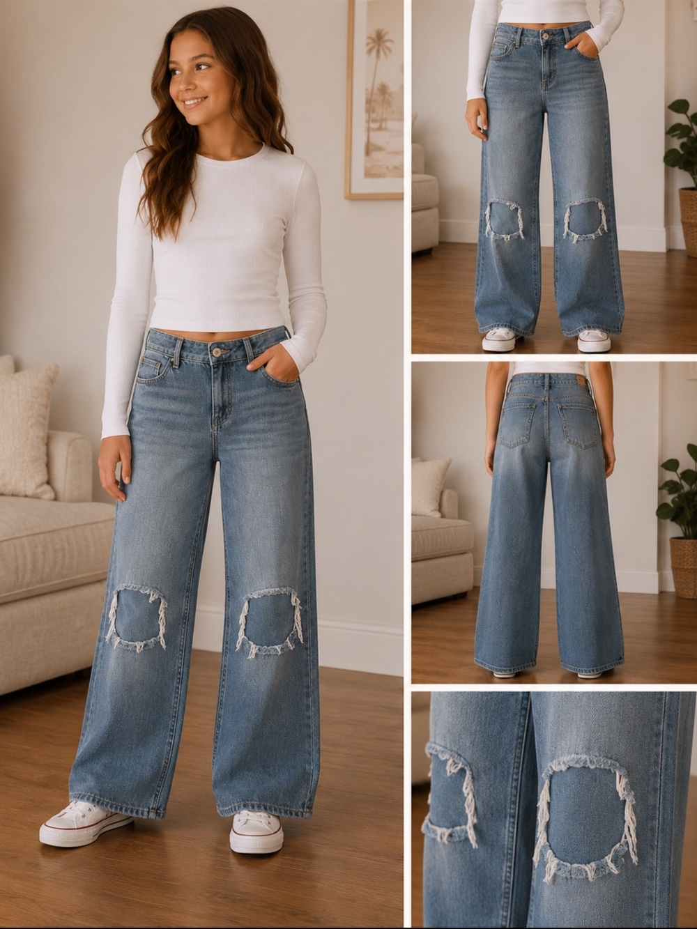 Abercrombie Kids Distressed Wide Leg Jeans NWT Size 17/18 Short